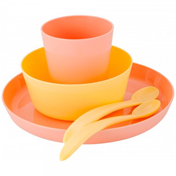 Набор детской посуды Lalababy Follow Me (тарелка, миска, стаканчик, 2 ложки) персиковая карамель LA160012040