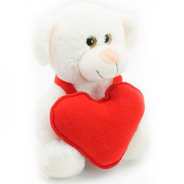 Мягкая игрушка Медвежонок Сильвестр белый 20/25 см  с красным флисовым сердцем 0913820-44